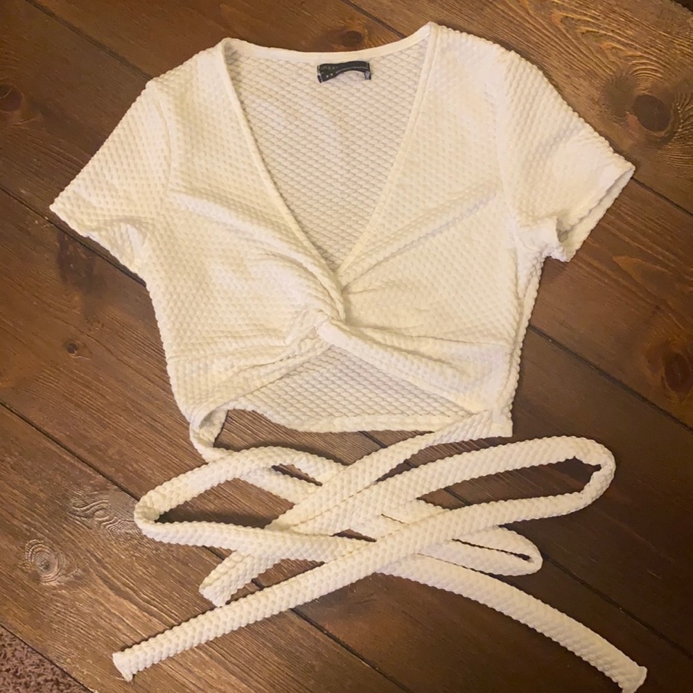 Urban Outfitters White Crop Top With Long Tie